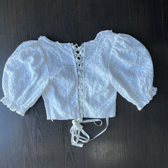 For Love and Lemons Corset Top Sand Dollar Lace Up Eyelet Blouse Underwire Boho - Picture 3 of 16